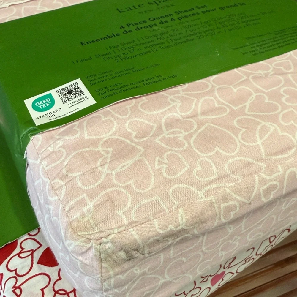Kate Spade Queen Sheet Set Pink & White Cotton Percale‎ Sweet Valentine